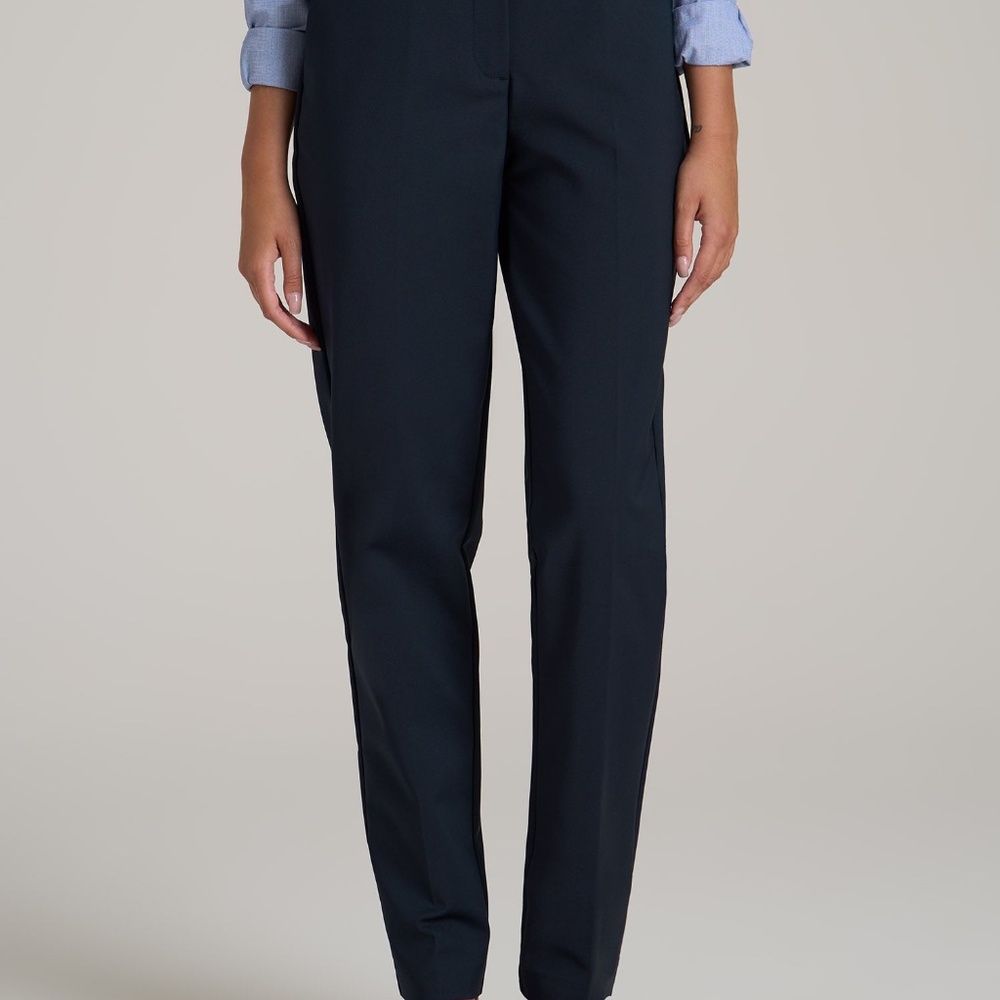 American Tall Flat Front Tapered Dress Pants for Tall Women in True Navy Size 16